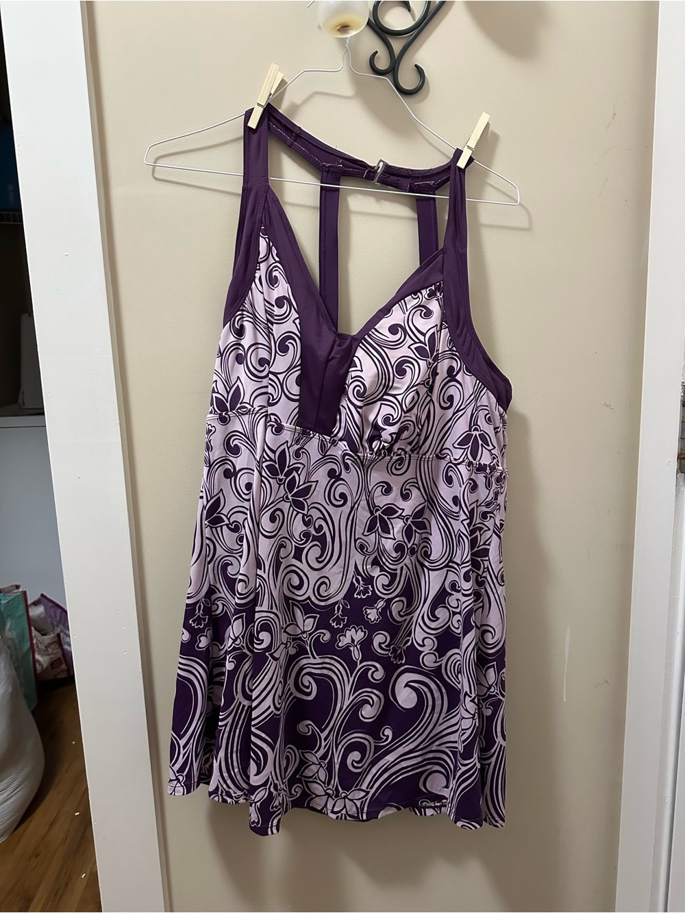Purple Floral Swirl Swim Dress